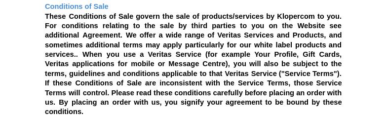 Veritas conditions of use
