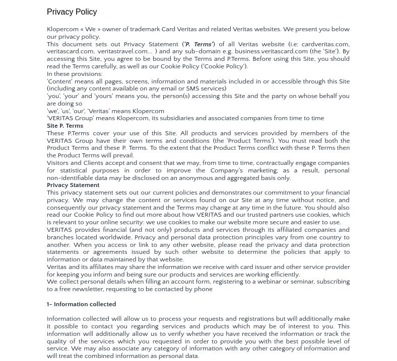Veritas privacy policy