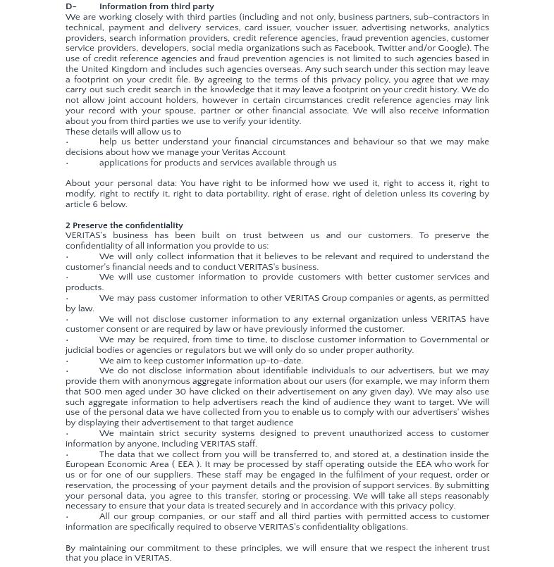 Veritas privacy policy